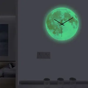 Luminous moon wall clock for bedroom living room, acrylic silent quartz decorative clock.