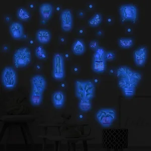 Adesivi murali fluorescenti cactus piante e farfalle luminosi al buio per cameretta