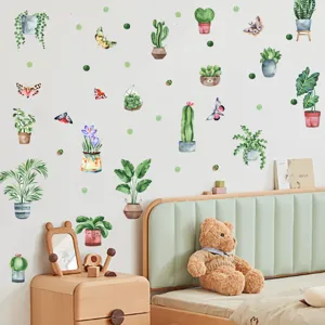 Adesivi murali piante in vaso cactus farfalla luminosi per decorazione cameretta