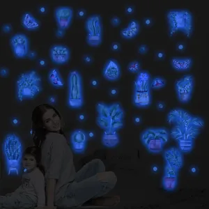 Adesivi murali fluorescenti pianta in vaso cactus farfalla decorazione stanza bambini