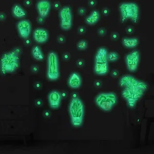 Adesivi murali piante in vaso cactus che si illuminano al buio decorazione cameretta bambini.