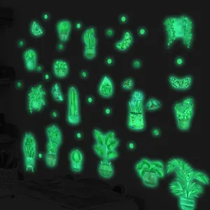 Adesivi murali con pianta in vaso di cactus luminoso che si illuminano al buio per bambini