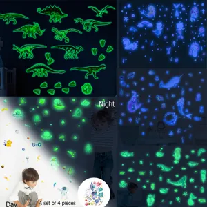 Stickers Muraux Lumineux dans le Noir Dinosaure Sirène Espace Autocollants Muraux Fluorescents Lumineux pour Chambre d'Enfant Chambre Décoration