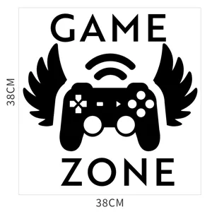 Game Zone 38cm acrylic wall sticker, black game controller design for kids bedroom decor.