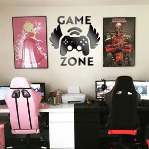 Acrylic 3D game zone wall sticker gaming controller decals for kids bedroom room decor.