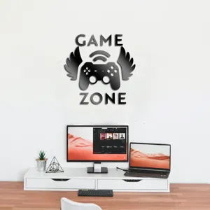 3D acrylic mirror game zone wall sticker for kids room decor, self-adhesive gamepad art.