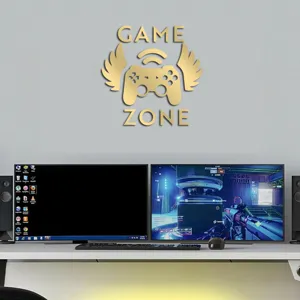 3D acrylic game zone wall sticker with winged controller, perfect for gold kids room decor.