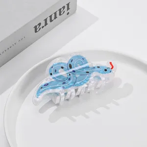 Pinza de pelo de serpiente azul de acetato, accesorio de pelo bonito para mujeres y estilo diario.
