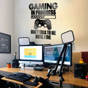 Gaming in progress wall sticker, acrylic mirror decal for kids room, game controller decor.
