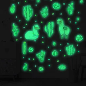 Adesivi murali cactus succulente e alpaca fluorescenti per decorare la camera bambini