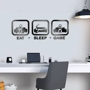 Αυτοκόλλητο Τοίχου Καθρέφτης Ακρυλικό 3D Eat Sleep Game Διακόσμηση Παιδικού Δωματίου