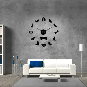 Acrylic 3D DIY Scottish Terrier wall clock modern home decor silent clock for living room.