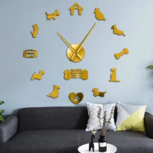 Scottish Terrier acrylic 3D mirror wall clock, large DIY living room wall decor.