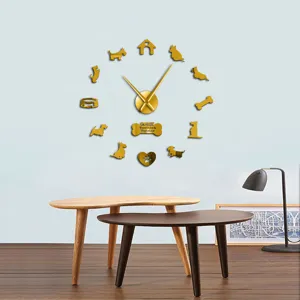 Scottish terrier acrylic 3d mirror wall clock, DIY modern living room gold decor.