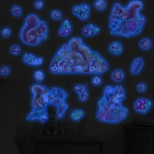 Stickers muraux écureuil lumineux dans le noir plantes de dessin animé détails déco