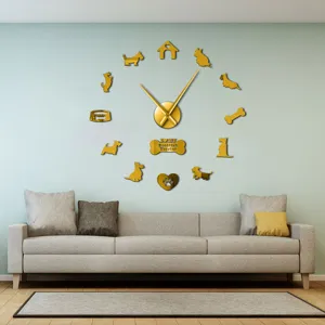 Acrylic 3D mirror wall clock with Scottish Terrier dog silhouettes, modern DIY decor for living room.