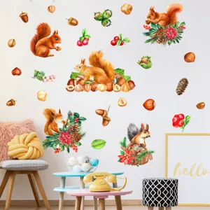Jolis autocollants muraux écureuil lumineux chambre d'enfant, décoration murale de dessin animé.