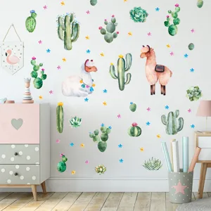 Adesivi murali con alpaca e cactus ad acquerello per bellissima decorazione cameretta dettagli
