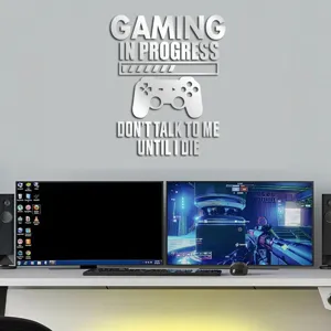 Gaming in Progress mirror wall sticker, removable acrylic gamer decor for bedroom and playroom.