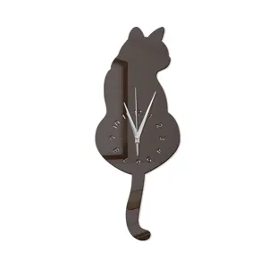 Cat shaped mirror wall clock modern silent DIY acrylic clock for living room bedroom home decor