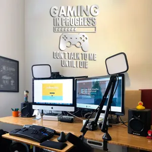 Acrylic mirror wall sticker featuring gaming controller and English slogans for kids bedroom decor.