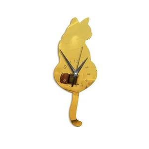 Gold cat shaped mirror wall clock modern silent DIY acrylic home decor for living room bedroom
