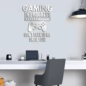Gaming in progress wall sticker mirror acrylic game room decor removable self adhesive art