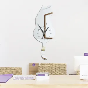 Acrylic cat shaped wall clock modern minimalist DIY mirror clock for living room decoration