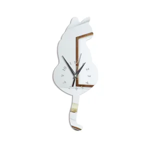 Cat shaped acrylic mirror wall clock silent DIY timepiece for modern home living room decor