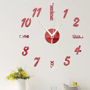 DIY acrylic mirror wall clock, modern 3D numerical wall sticker for home living room decor.