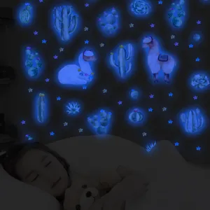 Adesivi murali luminescenti alpaca cactus adesivi fluorescenti decorazione stanza bambini