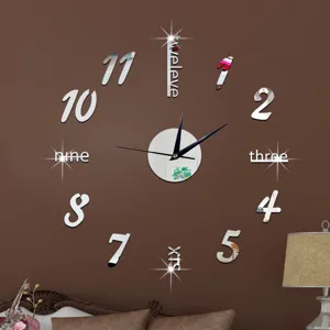 DIY acrylic mirror wall clock large 3D digital stickers modern home decor living room
