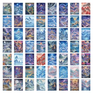 Chinese style mountain landscape sticker pack, fantasy art phone case and laptop decor decals.