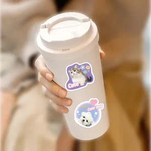 Cute pet waterproof stickers detail shot, perfect for decorating phone cases and scrapbooks.