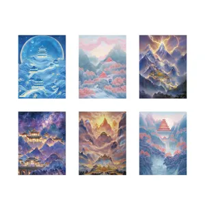 Chinese style fantasy mountain architecture decorative stickers for phone case luggage notebook.