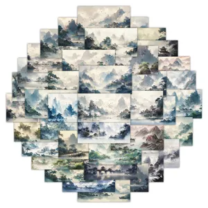 Traditional Chinese ink landscape stickers set aesthetic scenic art decor waterproof 60pcs