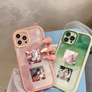 Aesthetic anime girl phone case detail showcasing cute fantasy design and marble texture.