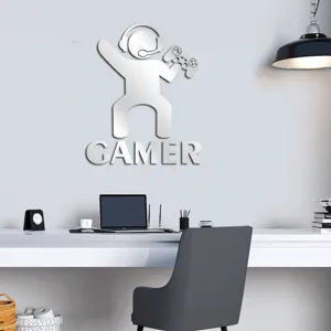 Acrylic mirror gamer wall sticker, self-adhesive design, perfect for kids room and game room decor.