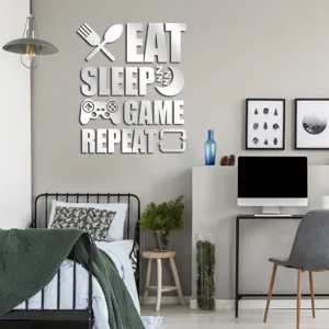 Autokollito toixoy akryliko 3D me keimeno eat sleep repeat, idaniko gia paidiki diakosmisi.