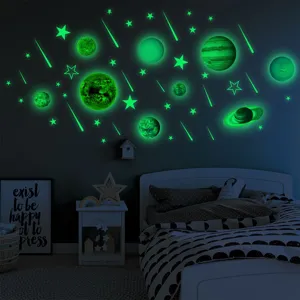 Glow in the dark solar system wall stickers, luminous planet and star decals for kids room.