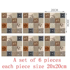 Vue détaillée des autocollants de carreaux mosaïque 3D, motif vintage, décor étanche mur sol.