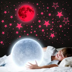 Luminous moon stars wall stickers and glowing sphere night light for kids bedroom decor