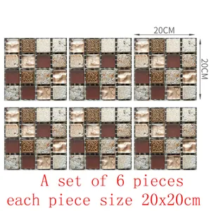 Stickers carreaux de mosaique 3D imperméables adhesifs muraux deco cuisine 6 pcs 20x20cm