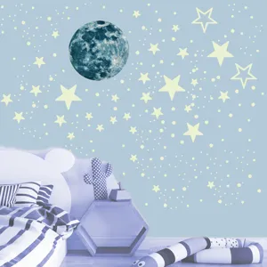Glow in the dark moon stars wall stickers for kids bedroom decor self adhesive luminous decals