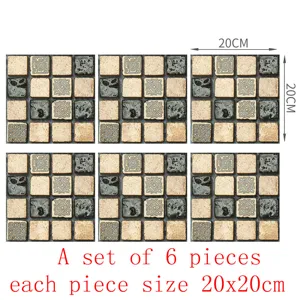 Détail de sticker de carrelage mosaïque étanche, motif rétro 20x20cm, lot de 6 pièces.