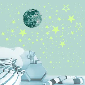 Glow in the dark wall stickers luminous moon and stars for kids bedroom nursery decor