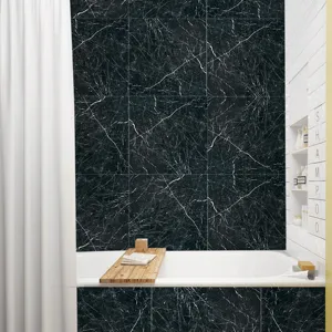 Black marble pattern tile stickers waterproof wall stickers for bathroom and home decoration.