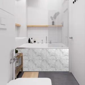 Waterproof marble texture tile stickers, anti-slip wall and floor decor for bathroom.