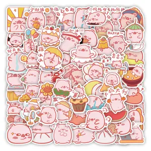 Cute pink pig waterproof stickers pack, assorted kawaii cartoon decal designs for stationery.