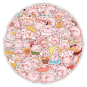 Cute pink pig stickers waterproof cartoon decals for journaling stationery scrapbooking 60pcs